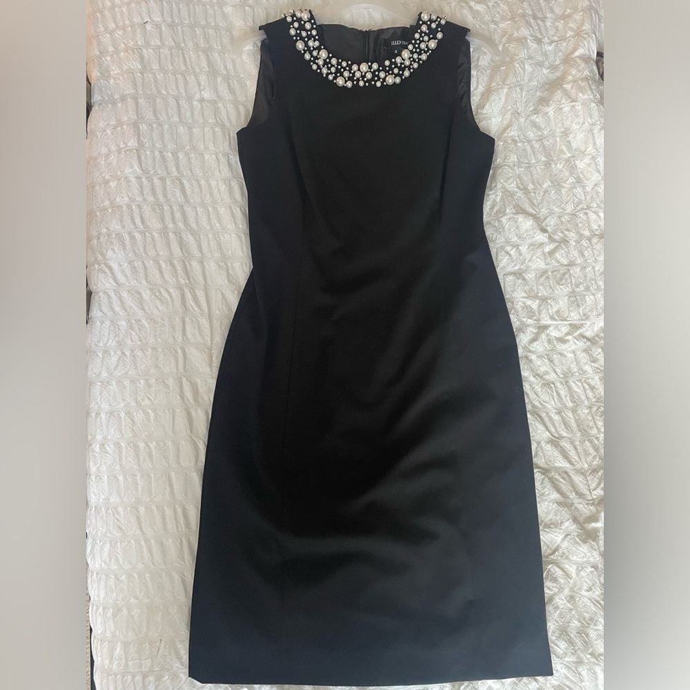 Ellen Tracy Black Dress with Faux Pearl Embellishment